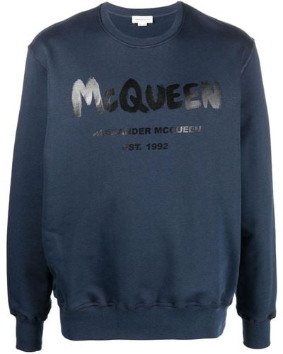 Alexander McQueen Graffiti Logo Print Sweatshirt Navy - Blue