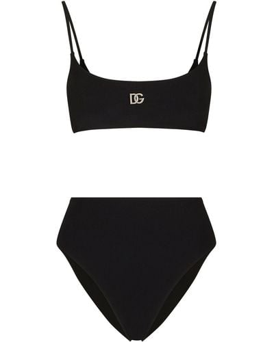 Dolce & Gabbana Bikini Set With Logo Detail - Black