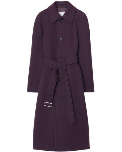 Burberry Single-breasted Belted Wool Coat - Purple