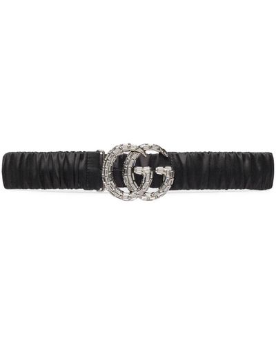 Gucci Cinturon Marmont de saten con cristales - Negro
