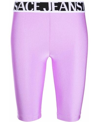 Versace Logo-waistband Stretch Cycling Shorts - Purple