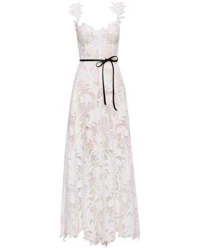 Oscar de la Renta Guipure Lace Sleeveless Gown - White