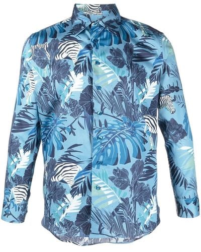 Etro Floral-print Long-sleeved Shirt - Blue