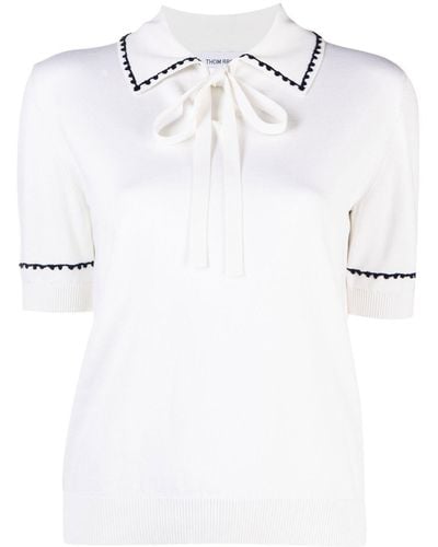 Thom Browne Embroidered-detail Polo - White