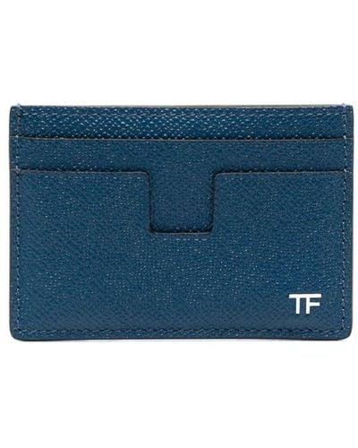 Tom Ford Portefeuille en cuir à plaque logo - Bleu