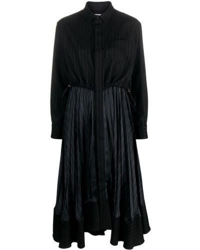 Sacai Layered Pinstripe Midi Dress - Black