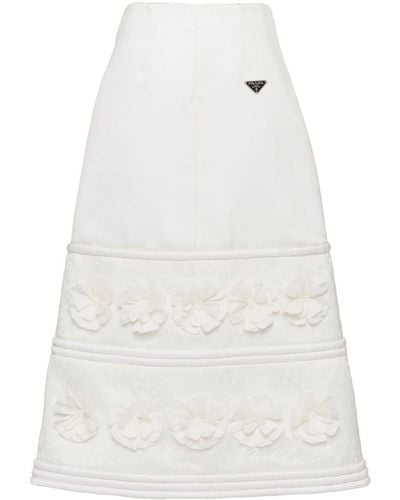 Prada Embroidered A-line Midi Skirt - White
