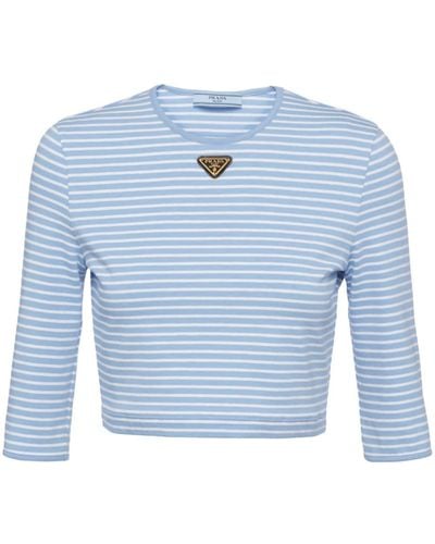 Prada Striped Cropped T-shirt - Blue