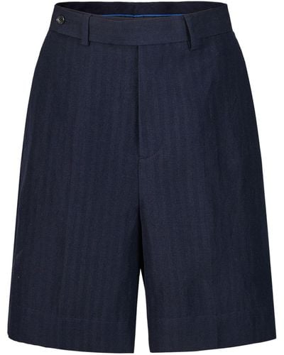 Shanghai Tang Shorts Met Geborduurd Visgraatpatroon - Blauw