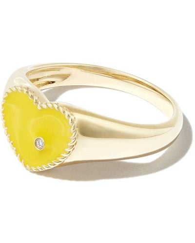 Yvonne Léon 9kt Yellow Gold Enamel Diamond Heart Signet Ring - Multicolor