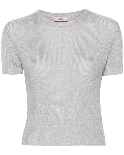 Herno Lamé Short-sleeved Jumper - Grey