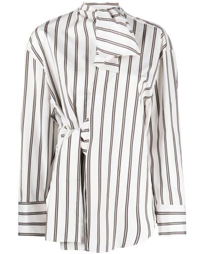 MSGM Bow-detail Striped Asymmetric Shirt - White