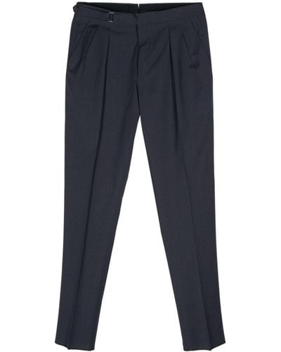 Canali Belted Slim-fit Wool Trousers - Blue