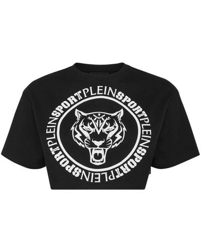 Philipp Plein Cropped-T-Shirt mit Logo-Print - Schwarz