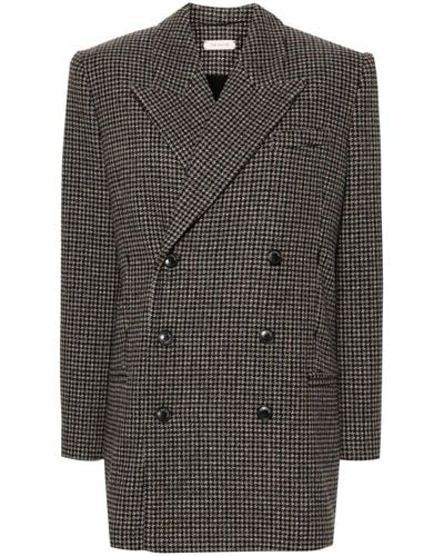The Mannei Double-breasted Houndstooth Blazer - Black