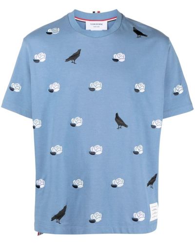 Thom Browne Rose & Raven Cotton T-shirt - Blue