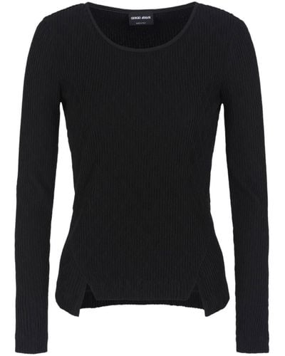 Giorgio Armani Jacquard-weave Slim-cut Sweater - Black
