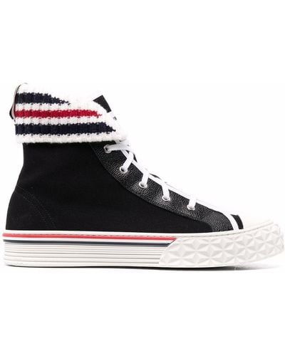 Thom Browne Tartan-sole Rwb Stripe Sneakers - Black