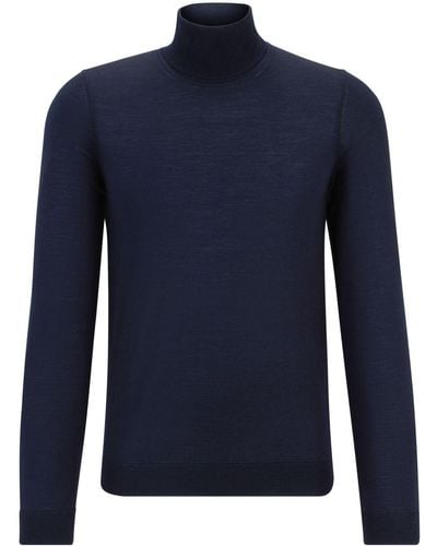 BOSS Roll Neck Knitted Sweater - Blue