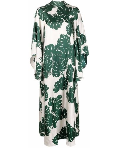 La DoubleJ Magnifico Foliage-print Silk Dress - White