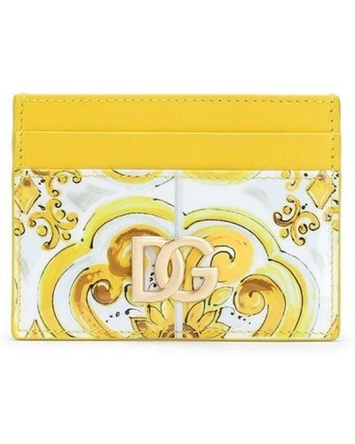 Dolce & Gabbana Majolica-print Leather Cardholder - Yellow