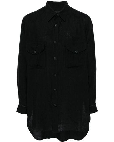 Yohji Yamamoto Asymmetric-neck Linen Shirt - Black