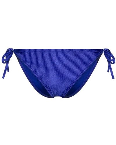 Calvin Klein Logo-tape Ribbed Bikini Bottoms - Blue