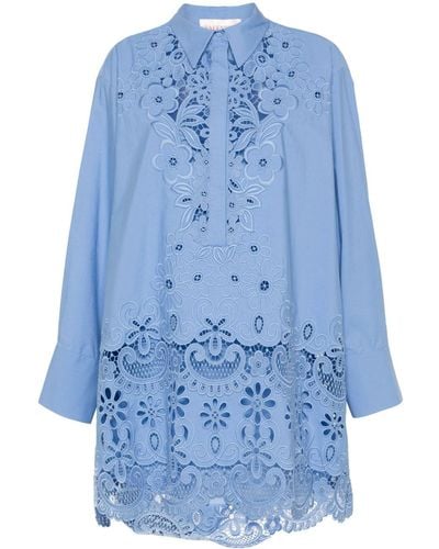 Valentino Garavani Floral-embroidered Cotton Mini Dress - Blue