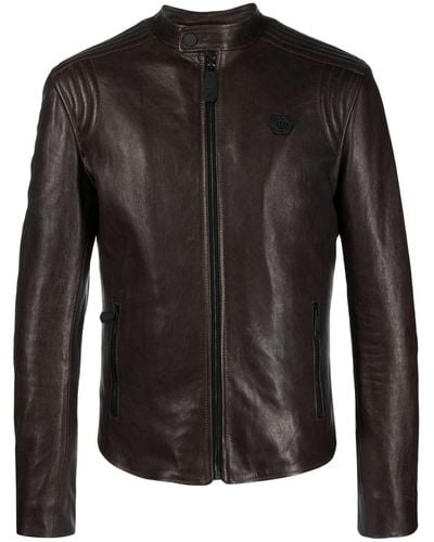 Philipp Plein Padded Leather Biker Jacket - Black