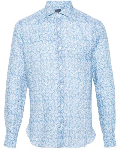 Barba Napoli Floral-print Linen Shirt - Blue