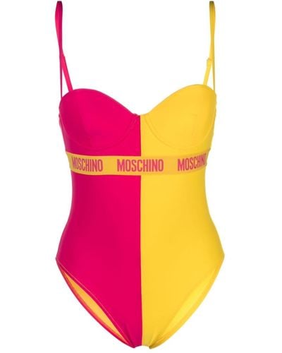 Moschino Two-tone Logo Tape Swimwear - Pink