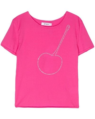 GIMAGUAS Cherry Rhinestone-embellished T-shirt - Pink