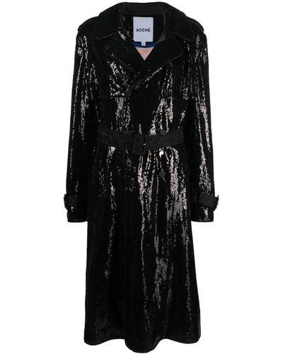 Koche Sequin Embellished Trench Coat - Black