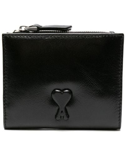 Ami Paris Ami De Coeur-embossed Leather Wallet - Black