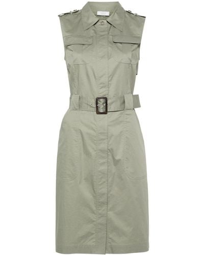 Peserico Twill Belted Cotton Dress - Green