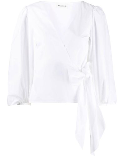 P.A.R.O.S.H. Side-tie Crop-sleeve Blouse - White