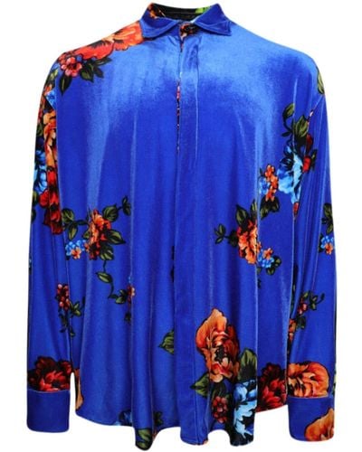 Vetements Hemd aus Samt mit Blumen-Print - Blau