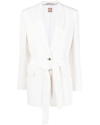 BOSS Single-breasted Belted Blazer - White