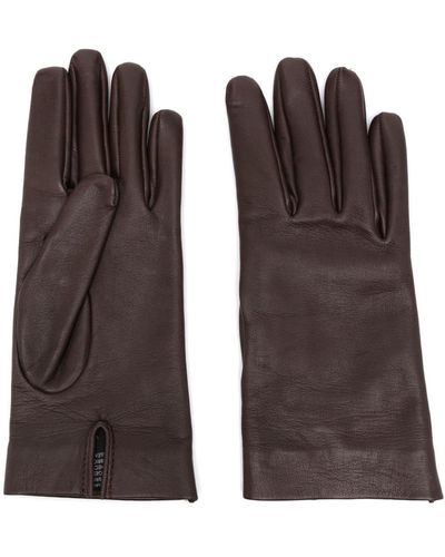 Saint Laurent Grained Leather Short Gloves - Brown