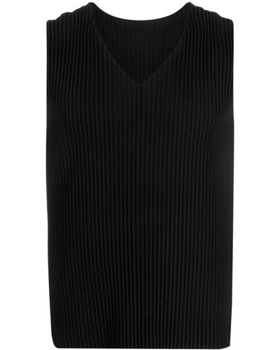 Homme Plissé Issey Miyake Gilet con scollo a V - Nero