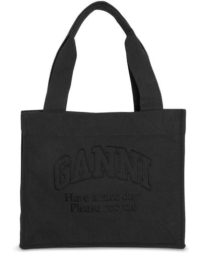 Ganni Logo-Embroidered Tote Bag - Black