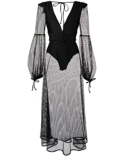 PATBO V-neck Netted Beach Dress - Black