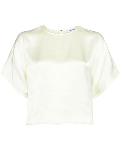 Yves Salomon Cropped-T-Shirt aus Satin - Weiß