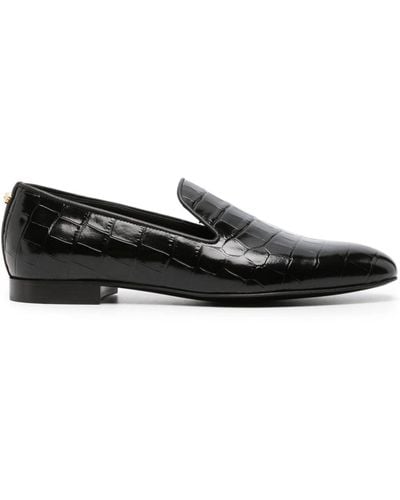Versace Loafers Met Krokodillen-reliëf - Zwart