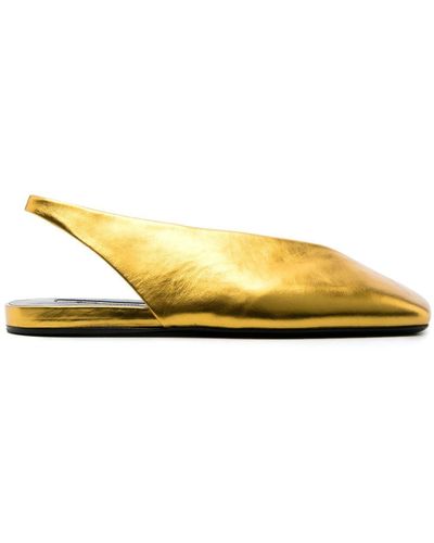 Jil Sander Square-toe Metallic Ballerina Shoes - Geel