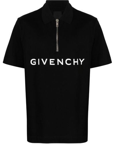 Givenchy Logo-print Short-zip Polo Shirt - Black