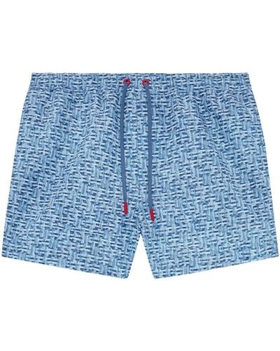 DIESEL Denim-print Swim Shorts - Blue