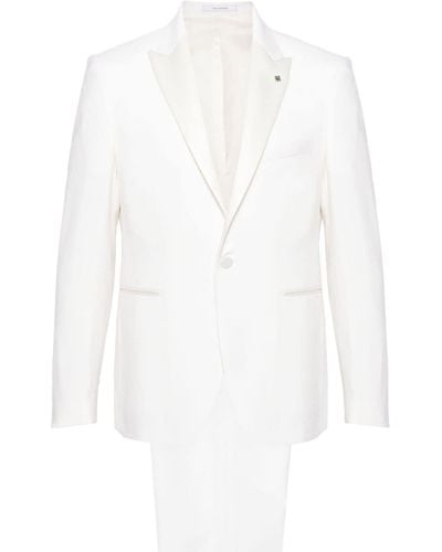 Tagliatore Single-Breasted Virgin Wool Suit With Brooch - White