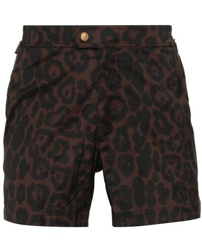 Tom Ford Cheetah-print Swim Shorts - Black