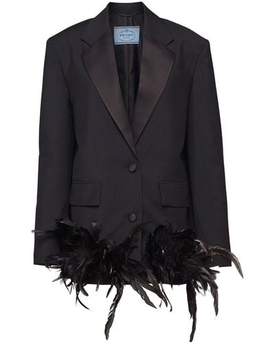 Prada Feather-trim Single-breasted Jacket - Black